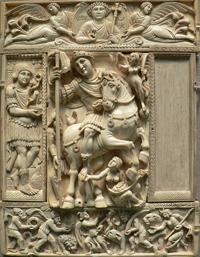Section of ivory diptych showing the emperor triumphant blessed by God.
 
Click to enter image viewer

Use the Save buttons below to save any of the available image sizes to your computer.
